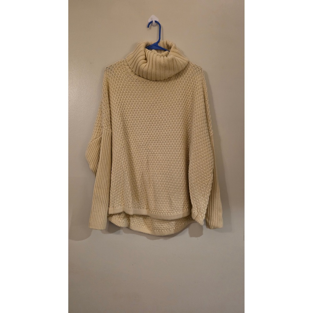 Doe & Rae Cream Oversized Turtleneck Popcorn Knit Sweater Ribbed Dolman Sleeve M